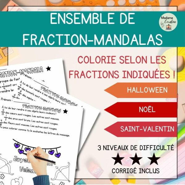 Ensemble - Fractions-Mandalas Noël Saint-Valentin Halloween