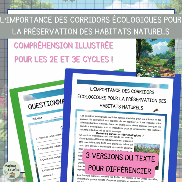 Compréhension de lecture - Jour de la Terre - L'importance des corridors écologiques pour la préservation des habitats naturels