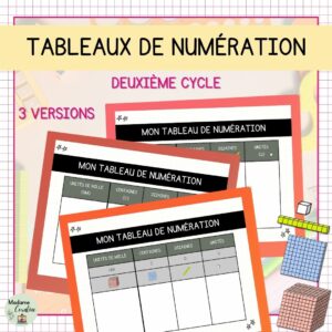 Tableau de numération 2e cycle - 3 versions