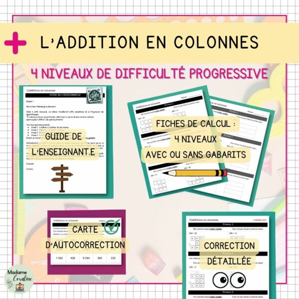 Addition en colonnes - Exercices 4 niveaux