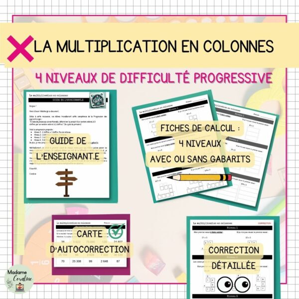 Multiplication en colonnes - Exercices 4 niveaux