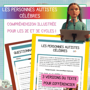 Compréhension de lecture - Mois de sensibilisation à l'autisme - Les personnes autistes célèbres