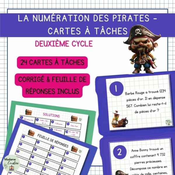 Nombres entiers 2e cycle : Cartes à tâche - Pirates