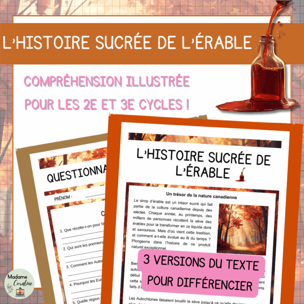 Compréhension de lecture - Temps des sucres - L'histoire sucrée de l'érable