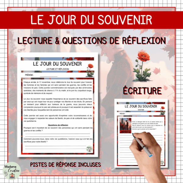 Jour du Souvenir - Lecture Écriture Coloriage – Image 2