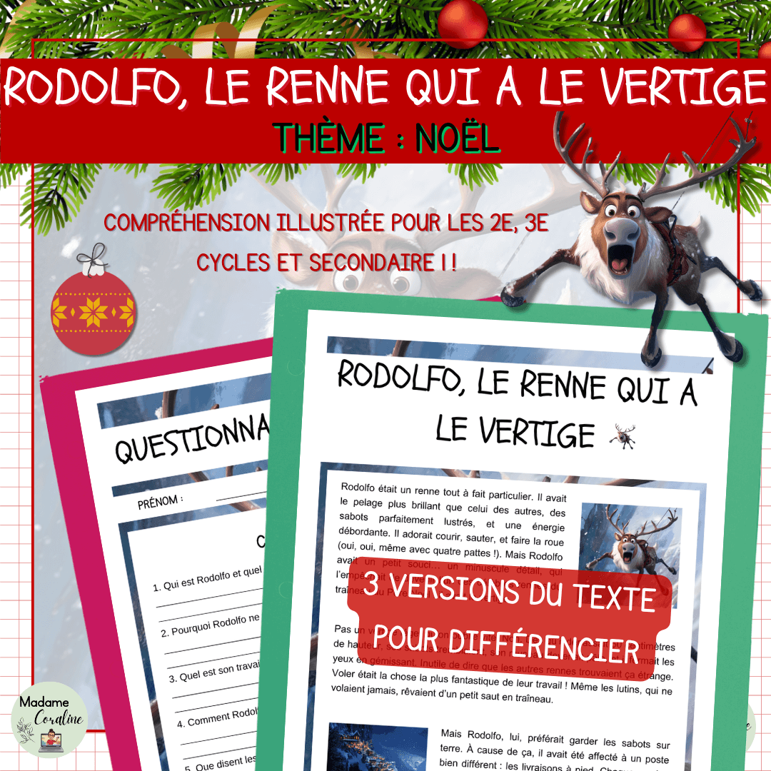 Compréhension de lecture de Noël – Rodolfo, le renne qui a le vertige
