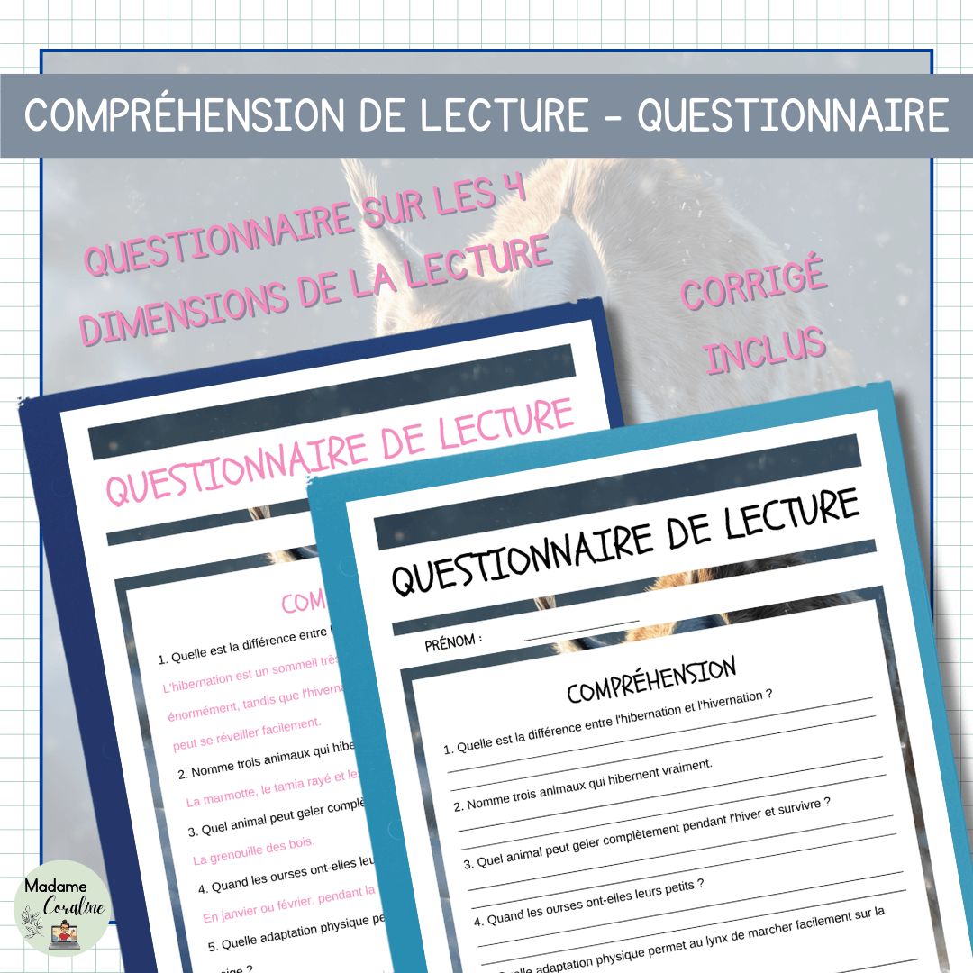 Compréhension de lecture sur l'hiver sur les animaux qui hivernent avec questionnaire