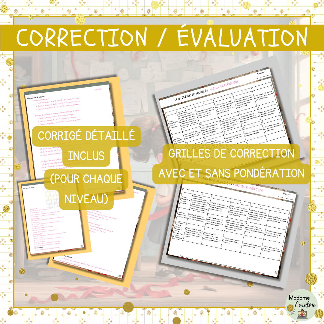 Raisonner du Nouvel An différencié sur les fractions équivalentes et la fraction d'une collection corrigés et grilles de correction