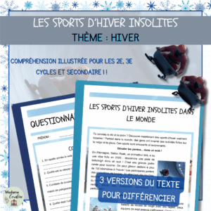 Compréhension de lecture sur l'hiver illustrée et différenciée sur les sports d'hiver insolites