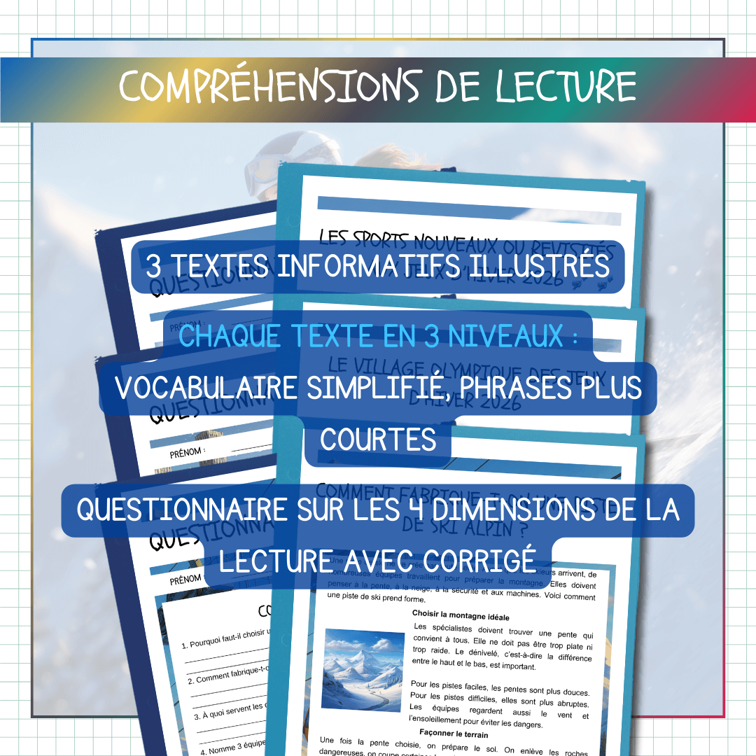 Ensemble de compréhensions de lectures sur les jeux olympiques d'hiver 2