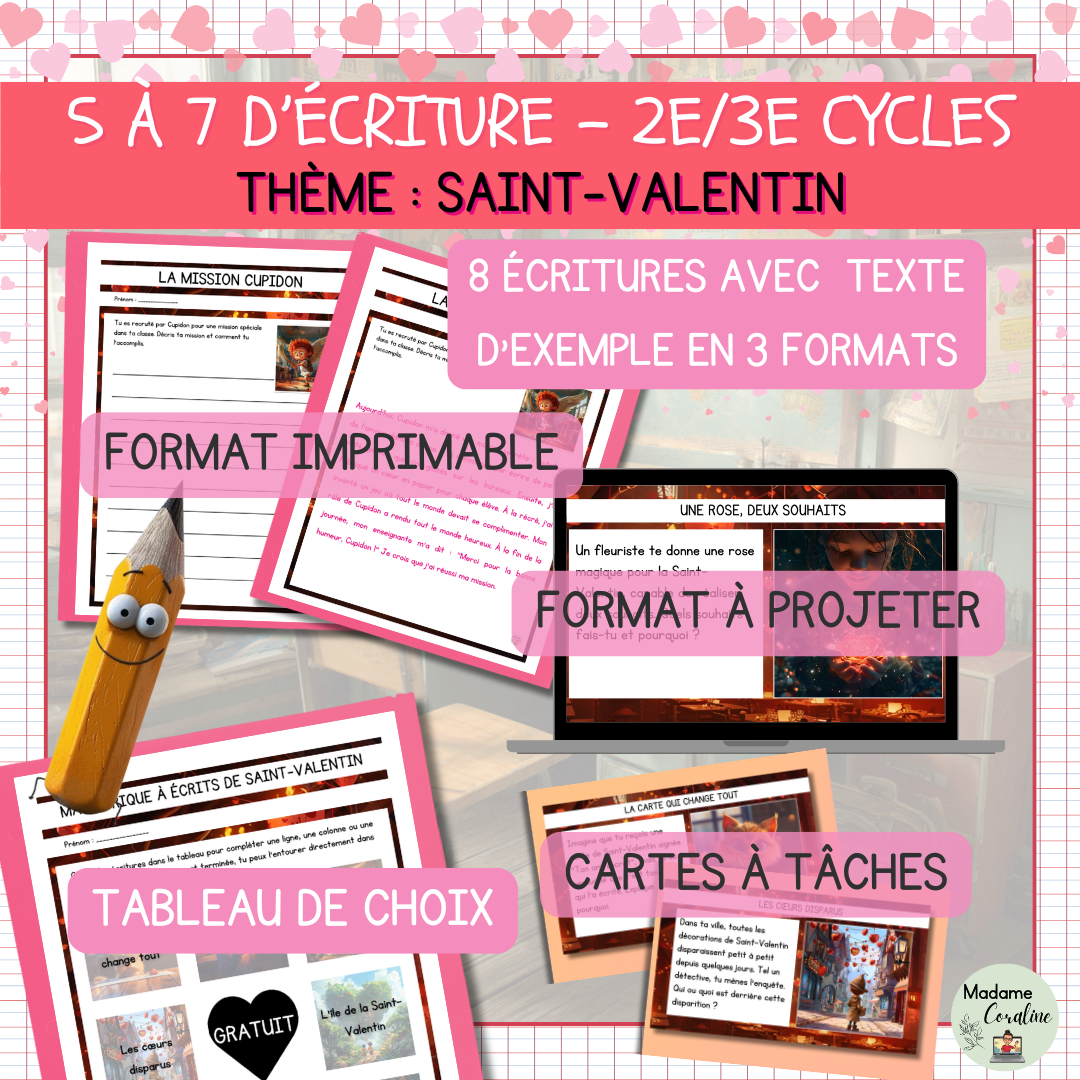 Ma Fabrique à Écrits de Saint-Valentin | 8 Activités d'Écriture Créative | 2e et 3e Cycles